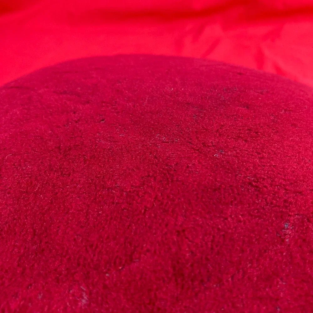 Small Victorian 4 Leg Padded Stool / W/ Ruby Color Velvet Style / Flaws
